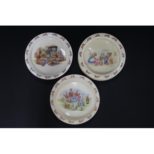 5209 - Royal Doulton, Bunnykins three large baby plates, approx 4.5cm H x 19cm Dia each (3)