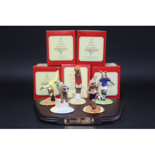 5213 - Royal Doulton Bunnykins Games set consisting of Runner Bunnykins DB205, Swimmer Bunnykins DB206, Gym... 