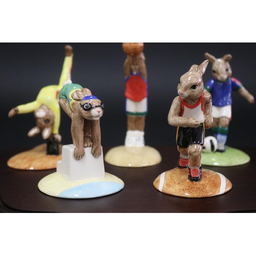 5213 - Royal Doulton Bunnykins Games set consisting of Runner Bunnykins DB205, Swimmer Bunnykins DB206, Gym... 