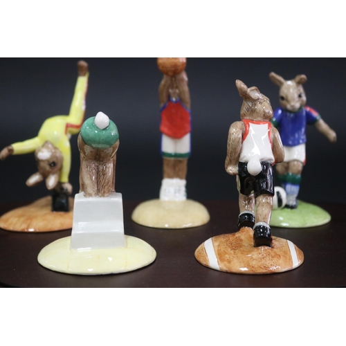 5213 - Royal Doulton Bunnykins Games set consisting of Runner Bunnykins DB205, Swimmer Bunnykins DB206, Gym... 