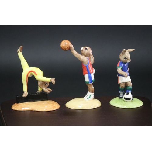 5213 - Royal Doulton Bunnykins Games set consisting of Runner Bunnykins DB205, Swimmer Bunnykins DB206, Gym... 