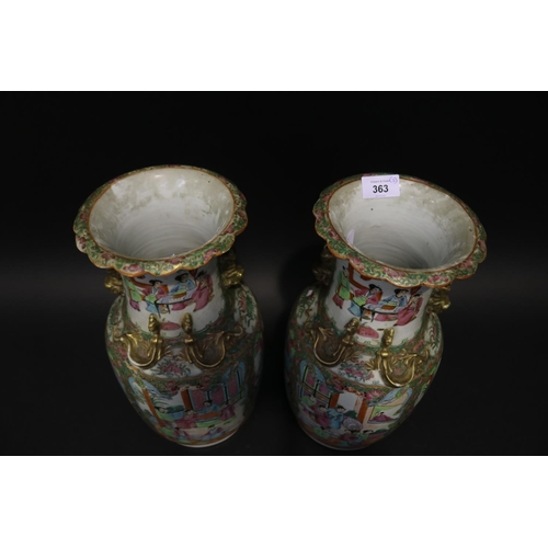 363 - Pair of antique 19th century Chinese famille rose vases, each approx 35cm H (2)