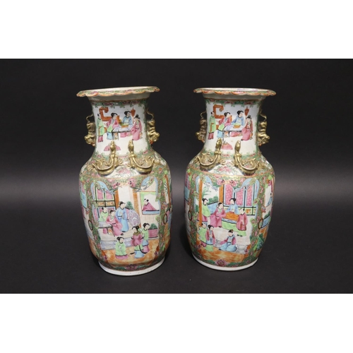 363 - Pair of antique 19th century Chinese famille rose vases, each approx 35cm H (2)