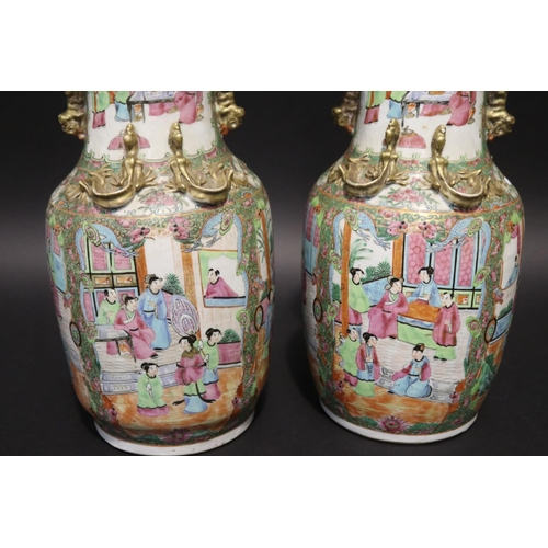 363 - Pair of antique 19th century Chinese famille rose vases, each approx 35cm H (2)