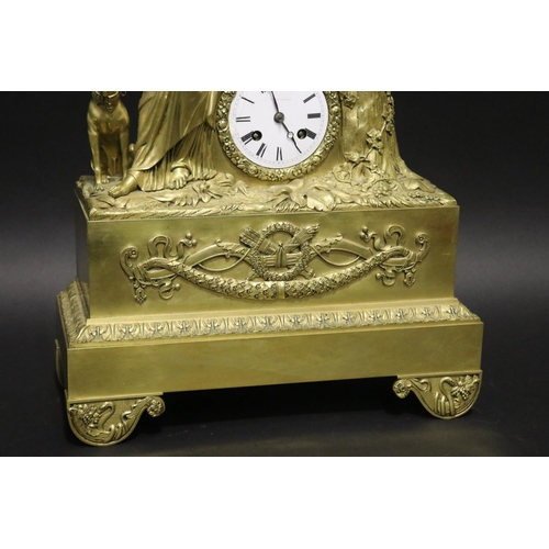 366 - Fine antique early 19th century ormolu figural clock, with silk suspension movement, (running at tim... 