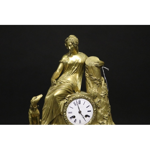 366 - Fine antique early 19th century ormolu figural clock, with silk suspension movement, (running at tim... 