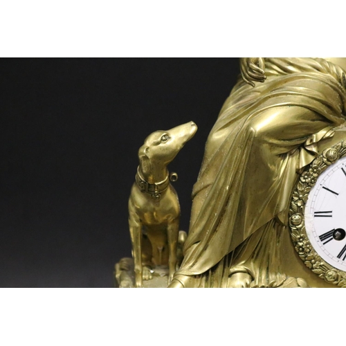 366 - Fine antique early 19th century ormolu figural clock, with silk suspension movement, (running at tim... 