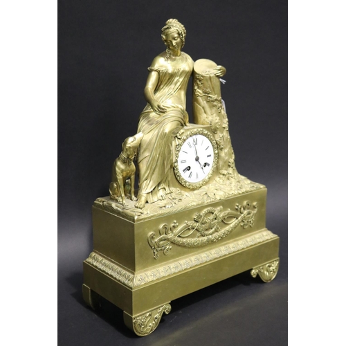 366 - Fine antique early 19th century ormolu figural clock, with silk suspension movement, (running at tim... 