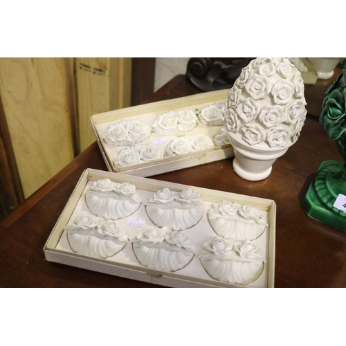 413 - Two boxed sets of six each box, Italian porcelain place card holders and others, approx 42cm H and s... 