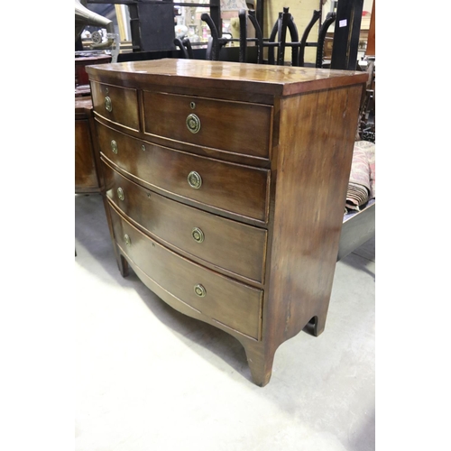 448 - Antique English Regency mahogany bowfront front five drawer chest of drawers, approx 104cm H x 100cm... 