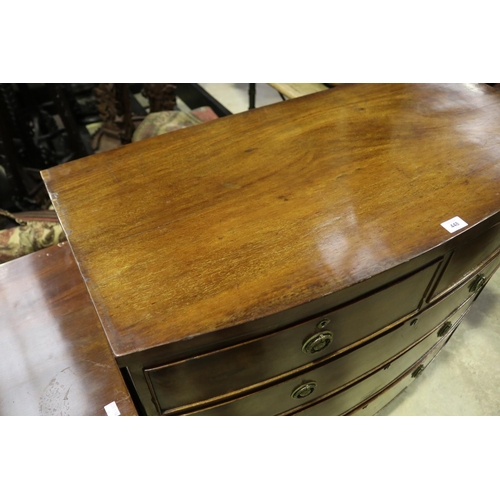 448 - Antique English Regency mahogany bowfront front five drawer chest of drawers, approx 104cm H x 100cm... 