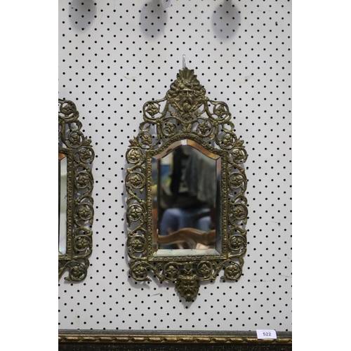 523 - Pair of French Renaissance revival brass mirrors, each approx 47cm H x 25cm W (2)