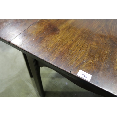 548 - Antique English Cuban mahogany George III drop-side dining table, standing chamfered channelled squa... 