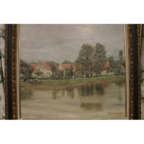522 - Jean C Subrenat, river landscape, oil on canvas, signed lower right, approx 90cm x 72cm