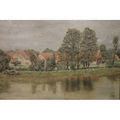 522 - Jean C Subrenat, river landscape, oil on canvas, signed lower right, approx 90cm x 72cm