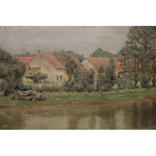 522 - Jean C Subrenat, river landscape, oil on canvas, signed lower right, approx 90cm x 72cm