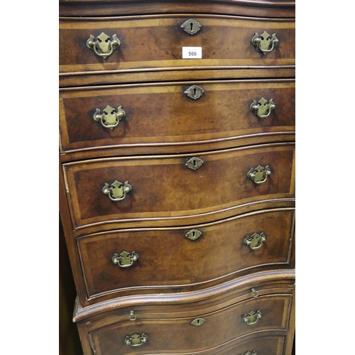 566 - Good quality vintage Georgian style chest on chest, serpentine front, approx 152cm H x 63cm W x 42cm... 