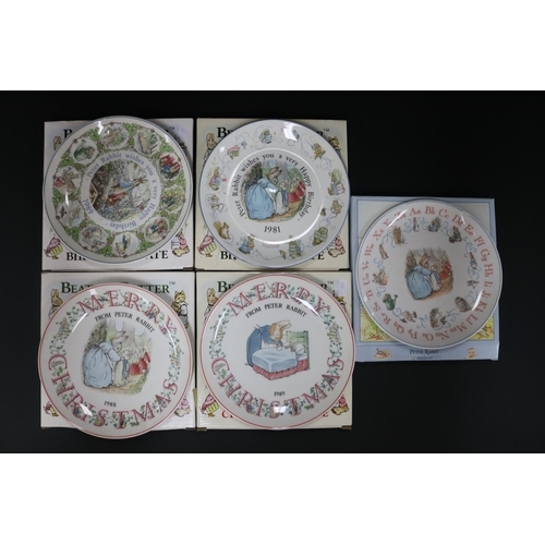 5219 - Wedgwood Beatrix Potter Nursey ware, birthday plates and Christmas plates 1981 and 1989, 1988 and 19... 