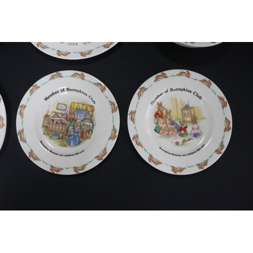 5232 - Royal Doulton Bunnykins 60th Anniversary signed baby bowl, members club plates and 60th Anniversary ... 