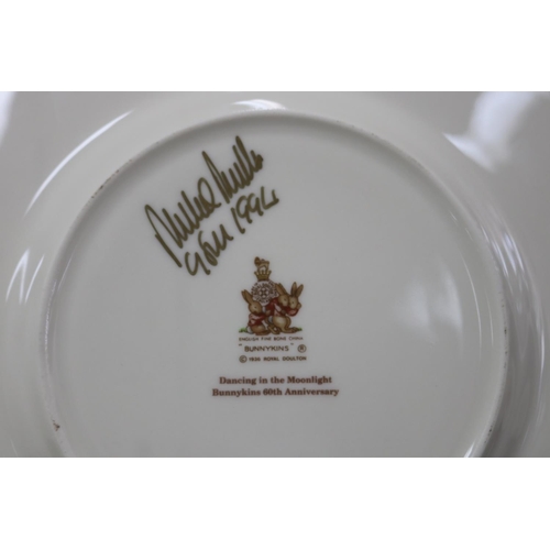 5232 - Royal Doulton Bunnykins 60th Anniversary signed baby bowl, members club plates and 60th Anniversary ... 