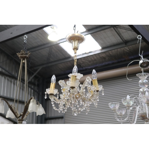 582 - Pair of Czechoslovakia five light crystal chandeliers, approx 58cm H including chain (2)