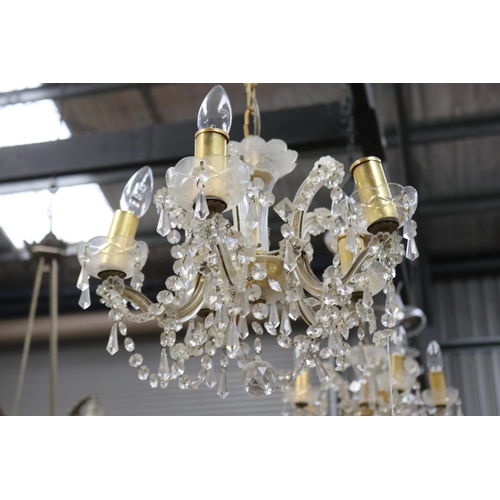 582 - Pair of Czechoslovakia five light crystal chandeliers, approx 58cm H including chain (2)