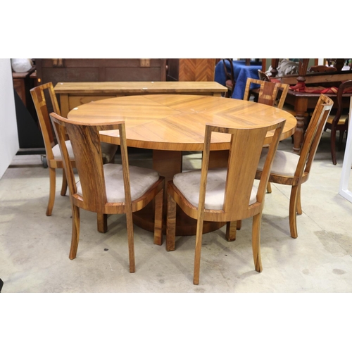 527 - Fine Art Deco circular pedestal table, with set of five chairs, table approx 74cm H x 152cm Dia (6)