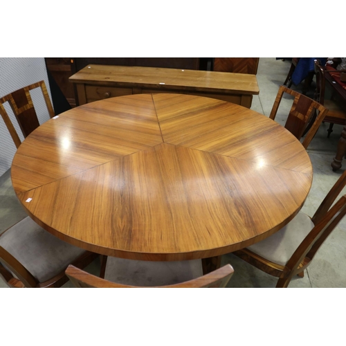 527 - Fine Art Deco circular pedestal table, with set of five chairs, table approx 74cm H x 152cm Dia (6)