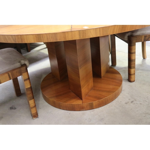 527 - Fine Art Deco circular pedestal table, with set of five chairs, table approx 74cm H x 152cm Dia (6)