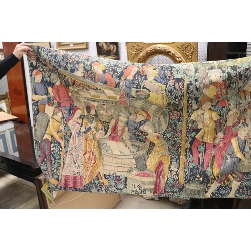 538 - Vintage French printed Museum copy tapestry, Les Vendanges (The Vintage), depicting grape harvesting... 