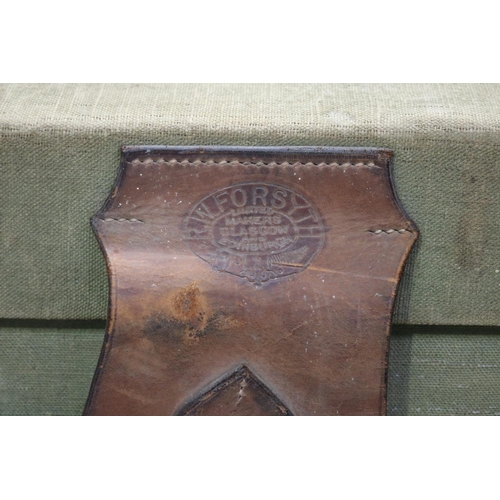 544 - Vintage / antique canvas and leather trunk, approx 34cm H x 91cm W x 53cm D