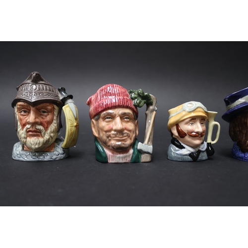 5063 - Assortment of miniature Character jugs, Gulliver D6563, The Trapper D6612, Micawber, Gladiator D6553... 