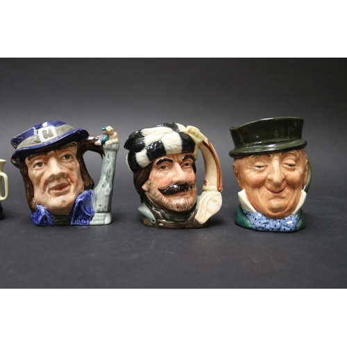 5063 - Assortment of miniature Character jugs, Gulliver D6563, The Trapper D6612, Micawber, Gladiator D6553... 