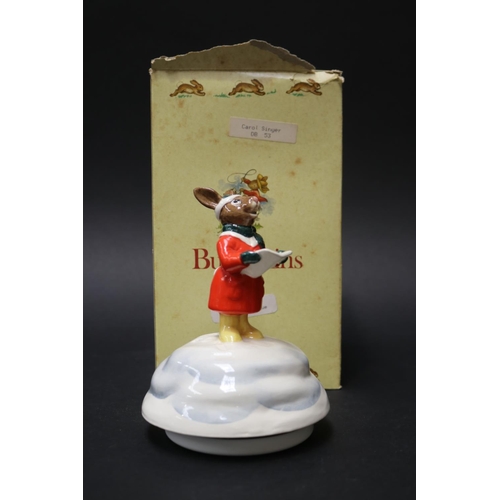 5067 - Royal Doulton Bunnykin Musical box Silent Night, attached Carol singer figure, approx 14cm H