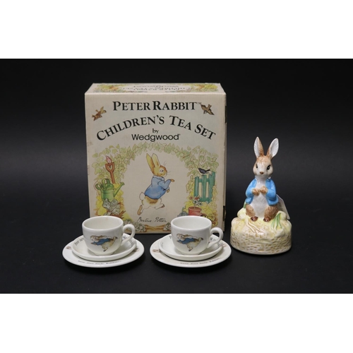 5113 - Beatrix potter Musical collectable Schmid Peter Cotton Tail needs attention along with a Wedgwood bo... 