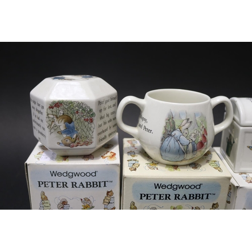 5157 - Wedgwood Peter Rabbit paper eight, mug, Round box treasure chest, money box, approx 8cm H and shorte... 