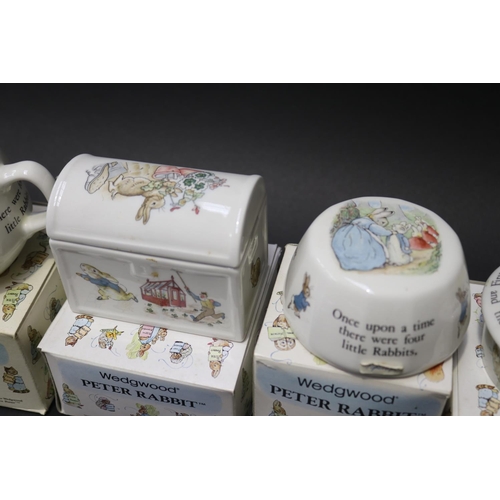 5157 - Wedgwood Peter Rabbit paper eight, mug, Round box treasure chest, money box, approx 8cm H and shorte... 