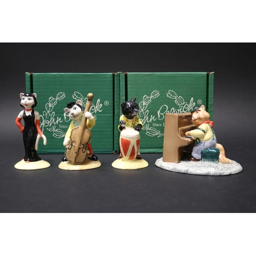 5189 - Beswick Cat Band, Purrfect Pitch, Walking Bass Calypso Kitten and Fat cat, approx 11cm H and shorter... 