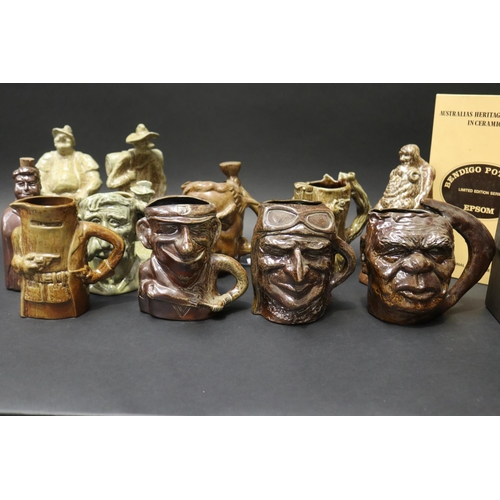 5190 - Good collection of Australian Bendigo Pottery character jugs, to include Menzies, & other famous Aus... 