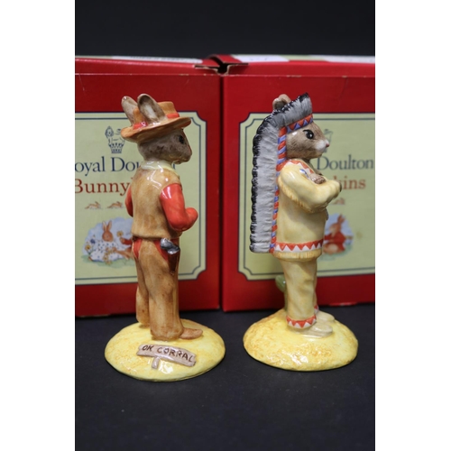 5204 - Royal Doulton Bunnykins Cowboy 291/2500, Indian 206/2500 and Pilgrim 865/2500, approx 12cm H and sho... 