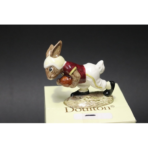 5262 - Royal Doulton Bunnykins Touch Down Bunnykins maroon and white with gold sleeve and stripes down side... 