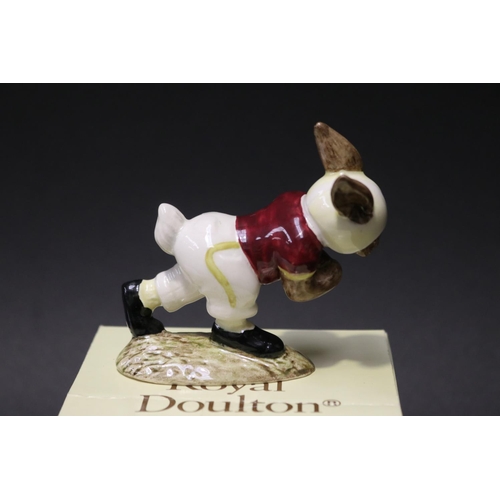 5262 - Royal Doulton Bunnykins Touch Down Bunnykins maroon and white with gold sleeve and stripes down side... 
