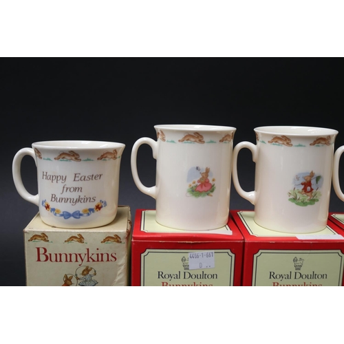 5240 - Five Royal Doulton Bunnykins mugs, each approx 8cm H (5)