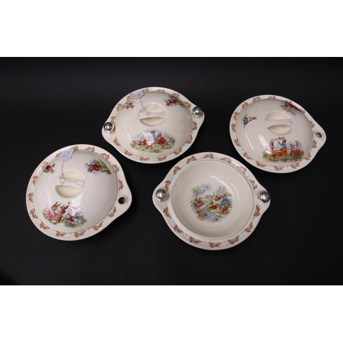 5243 - Royal Doulton Bunnykins food warmers, three with lids, approx 23cm W and smaller (4)