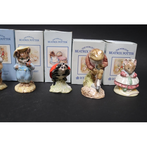 5245 - Royal Albert Beatrix Potter boxed figures, Tom Kitten with butterfly, Miss Dormouse, Poorly Peter Ra... 