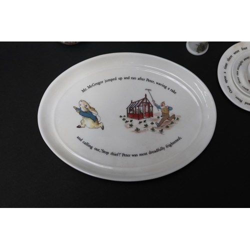 5261 - Miniature Wedgwood Beatrix Potter Peter Rabbit tea and coffee service for one, approx 16cm Dia and s... 