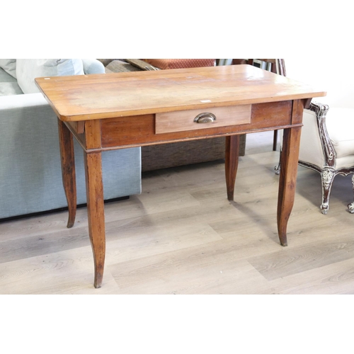 494 - Antique beech single drawer Swiss country table, square tapering legs, approx 75cm H x 110cm W x 67.... 