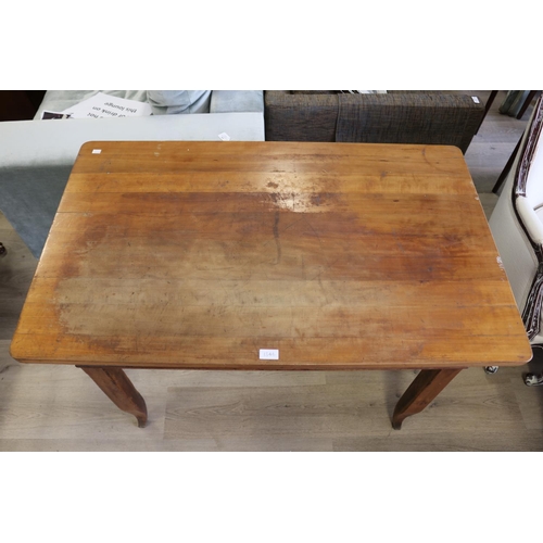 494 - Antique beech single drawer Swiss country table, square tapering legs, approx 75cm H x 110cm W x 67.... 