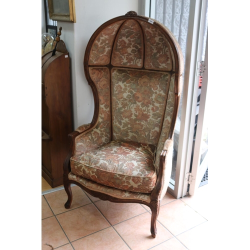 2021 - Vintage French Louis XV style porters chair, fully upholstered, approx 138cm H x 74cm W