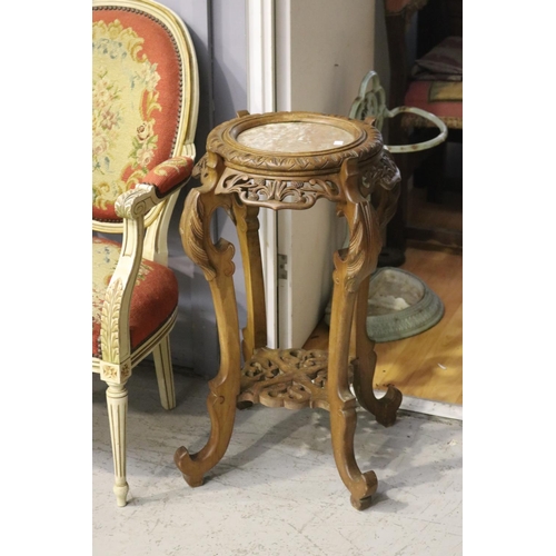 2037 - Antique French oriental inspired, marble inset topped jardiniere stand, approx 72cm H x 55cm W